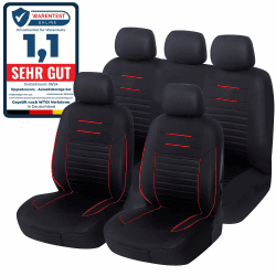 Upgrade4cars Auto-Sitzbezüge Set Universal | Auto-Schonbezüge Vordersitze & Rückbank | Auto-Sitzbezug Schwarz Rot | Autozubehör Innenraum Deko | Geschenke für Frauen und Männer Komplett Set Red Line
