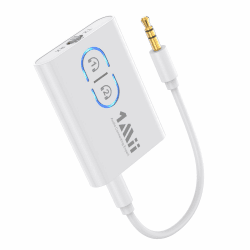 1Mii ML300 Bluetooth 5.3 Adapter Transmitter für TV Audio auf 2 Kopfhörer, 2-in-1 Bluetooth Sender Empfänger Klinke 3.5 für Stereoanlage/Flugzeug aptX Adaptive Weiß