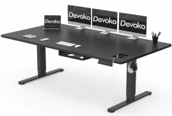 Devoko Höhenverstellbar Schreibtisch 200x80cm mit USB A-Ladeanschluss, Mobiler Computertisch mit Kabel Management Tray und 3-Funktions-Memory, Schwarz 200 x 80 cm Schwarz