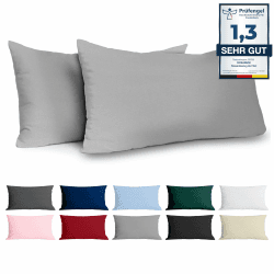 Dreamzie Kissenbezug 40 x 80 Renforcé Baumwolle (2er-Set) - Hellgrau - Dicht gewebt mit 57 Fäden/cm² - Kissenbezug 40x80 cm - Oeko Tex Zertifiziert Hellgrau 80 x 40 cm, 2 Stück