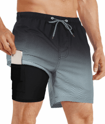 APTRO Herren Badehose Badeshorts Schwimmhose Board Shorts Kurz Schnelltrocknend Boardshorts 2 in 1 Strand Shorts mit Innenhose Schwarz Mk173 3XL
