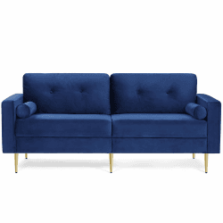 VASAGLE LCS001Q01 3 Seater Sofa Living Room Velvet Cover for Flats Small Spaces Wooden Frame Metal Legs Easy Assembly Modern Design 190 x 82 x 84 cm Blue Blau 3-Sitzer Sofa