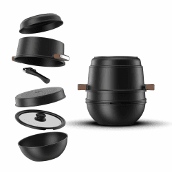 CookingTotem® Luxus Pfannenset 6-Teilig Stapelbar, Platzsparend, Pfanne 25,5cm, Pfannen 29cm, Antihaftbeschichtung, Abnehmbarer Griff, Topfset Für alle Wärmequellen, Induktion, PFAS-frei