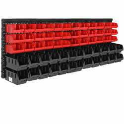 Deuba® Stapelboxen 64 TLG. Erweiterbar Etikettenfach Stabil Stoßfest Starke Wandplatten Wandregal Werkstattregal Werkzeuglochwand Kleinteilemagazin