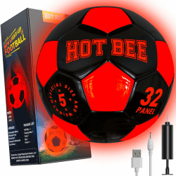 Hot Bee Leuchtender Fußball, Aufladbarer LED Fußball Gummi Fußball mit Tasche Weihnachten Geburtstag Fußball Geschenke für 8-12 Jahre Jungen Kinder Teens Jungen Spielzeug Geschenke für Alter 13 Gummi - Schwarz