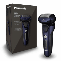 Panasonic ES-LV67A803 5-Klingen Nass- & Trockenrasierer für Männer, wiederaufladbar, smarter Bartsensor, Multi-Flex 16D-Kopf, Marineblau und Schwarz Single