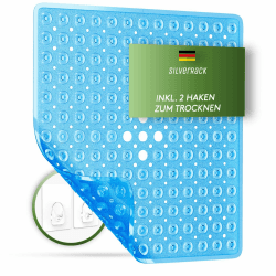 SilverRack Duschmatte rutschfest 53x53 cm (Blau) - Antirutschmatte Dusche BPA frei für Kinder - Badematte rutschfest, maschinenwaschbar u. schimmelresistent - Duscheinlage rutschfest 53 x 53 cm (Quadratisch) Blau