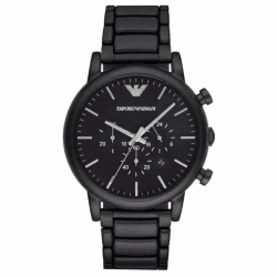 Emporio Armani Herren-Chronograph, Edelstahluhr, 46 mm Gehäusegröße Schwartzes Edelstahl