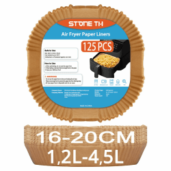 125 Stück Backpapier für Heißluftfritteuse 1,2L-4,5L, Stone TH 16-20cm Airfryer Backpapier Pergamentpapier Liner Kompatibel mit COSORI Philips Cecotec Midea Russell Hobbs Airfryer 125 Stück 1,2L-4,5L