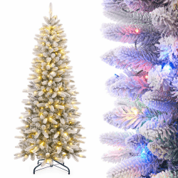 Yorbay Künstlicher Weihnachtsbaum Slim mit Beleuchtung LED Tannenbaum für Weihnachten-Dekoration, Schneebeflockt, Schmal, Weiß (Aufrüstungsmodell 180 cm) Warmweiß + Bunt 180 cm