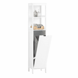SoBuy BZR123-W Hochschrank mit ausklappbarem Wäschesack Badezimmer Schrank Badschrank schmal Wäscheschrank Badregal Badezimmermöbel Weiß BHT ca. 30x145x30cm Weiß mit Wäschesack
