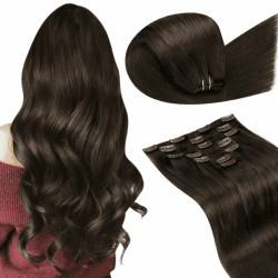 LaaVoo Braun Extensions Clip in Echthaar Clip in Remy Echte Haare Extensions Clips 55cm Gerade Haarverlängerung Clip in Braun Echthaar Extensions Doppelt Tressen Echthaar Clip Extensions 105g 55cm-105g 1.2#2