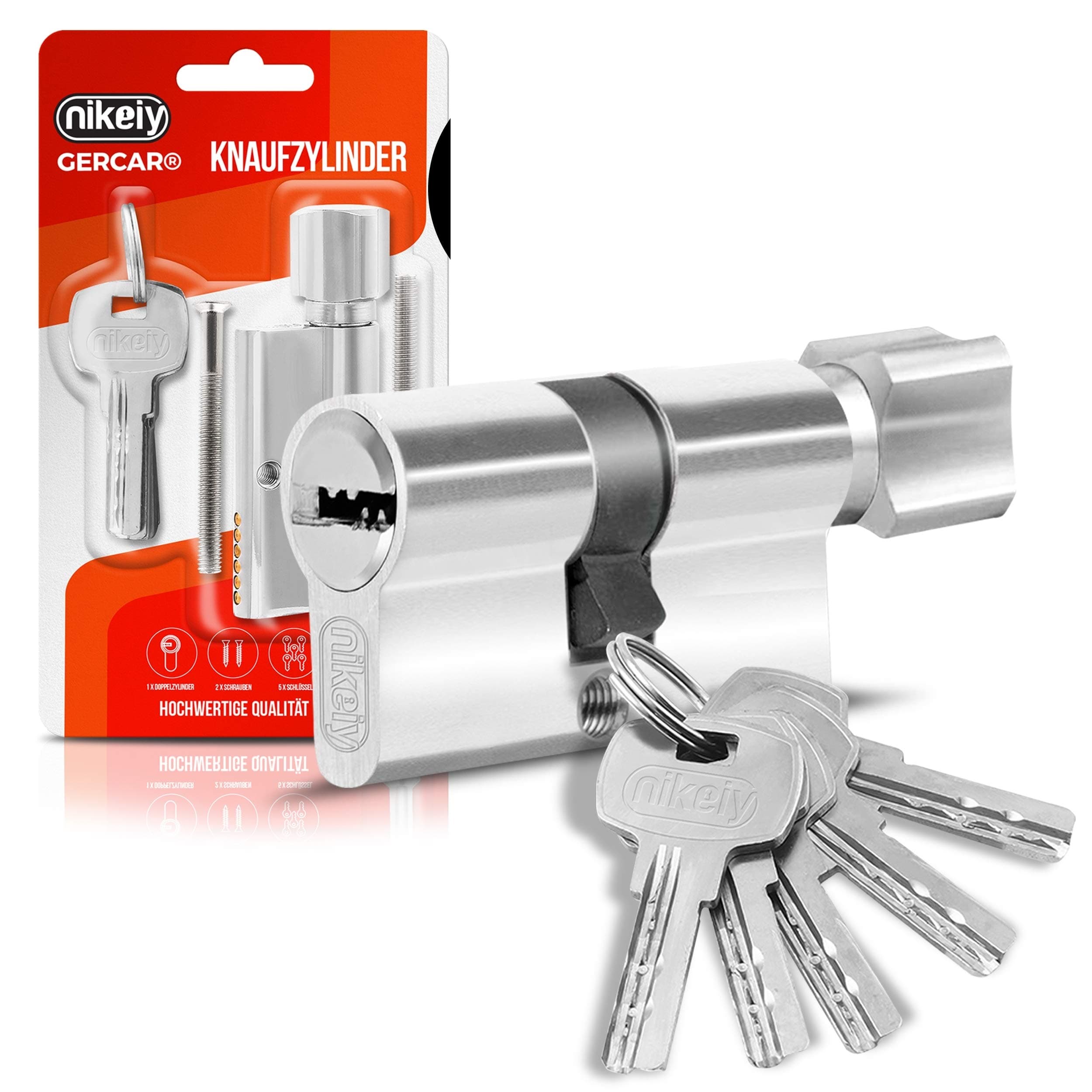 GERCAR Profilzylinder Schließzylinder Zylinderschloss 40/40 Knaufzylinder Türschloss - inkl. 5 Schlüssel - Einzeln - Länge: 80mm, A:40 B:40-1er Set 80 mm 40/40 Knaufzylinder