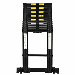 HBTower Teleskopleiter 6,3 Meter mit rutschfesten Füßen, Leichte Ausziehleiter, klappbare Leiter für Dachböden, Caravans, Hergestellt aus hochfestem Aluminium,150 kg Tragfähigkeit.Schwarz Schwarz 6.3M/20.7FT