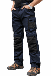 Vthereal Arbeitshose Herren Arbeitshosen Männer mit vielen Taschen und extra verstärktem Bundhose mit Kniepolster-Taschen Cargohose Marine L