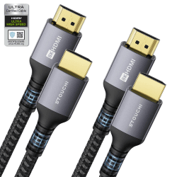 HDMI 2.1 Zertifiziertes Kabel 2m(2er-Pack),Stouchi 8K Ultra HD 48 Gbit/s Hochgeschwindigkeit 8K60 4K120 144 Hz RTX 3080 eARC HDR10 4: 4: 4 HDCP 2.2 & 2.3 Dolby Kompatibel mit Roku TV/PS5/Xbox-Serie X 2 Packung 2 m