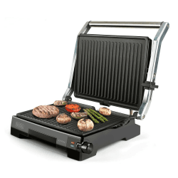 Black+Decker BXGR2200E -2-in-1: glatte Platten und Grill, Zubreiten von Fleisch, Fisch, Gemüse, 180º-Öffnung, Temperatur- und Zeitsteuerung mit LCD-Display, 2200W Grill 2200W