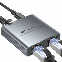WARRKY LAN Splitter 1 auf 2, 1000Mbps Ethernet Splitter mit Type-C-Netzkabel, [1,4cm ultraschlank, Integriert geformtes Aluminiumgehäuse] Gigabit lan verteiler, LAN Switch 2 Port für Cat 5/5e/6/7/8 RJ45 1-to-2