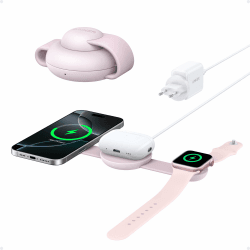 Anker MagGo 3-in-1 Kabellose Ladestation (mit EU/US/UK Stecker), MagSafe-Kompatibles Qi2-Zertifiziertes 15W Ladegerät, Faltbares Reise-Ladepad für iPhone 16/15, AirPods, Apple Watch (Keine Powerbank) rosa