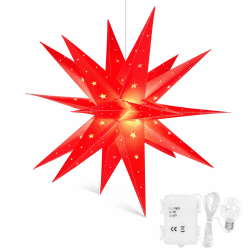 Qijieda 3D Weihnachtsstern Beleuchtet Außen Batterie mit Timer - 58cm led Weihnachtsstern für Fenster, Adventsstern Stern Zum Dekorieren von Innenhof, Balkon Und Garten (Red) φ58 X 58cm Rot