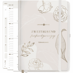 Lebenskompass Kalender 2025 Buchkalender A5 "ROSENBLATT" - Schöner Wochenplaner 2025 & Terminkalender 2025 - stabiles Hardcover mit edler Folienprägung