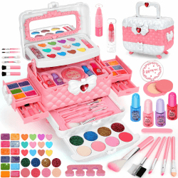 Aureyung Schminkkoffer Mädchen, 54PCS Waschbar Schminke Kinder Mädchen, Spielzeug Mädchen Kinder Spielzeug ab 3-12 Jahre , Geburtstag Weihnachts Geschenk Mädchen 3 4 5 6 7 8 9 10 Jahre B-pink