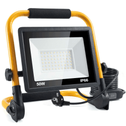 LED Baustrahler, 50W 5000LM Arbeitsleuchte, LED Arbeitsleuchte mit Stecker, IP66 Wasserdicht Baustrahler LED mit 4M Kabel, Tragbar Baustrahler für Werkstatt oder Baustelle,Garage, 6500K Gelb
