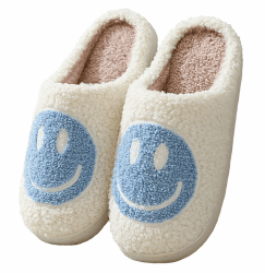 Meik Mangni Hausschuhe mit Fröhliches Gesicht Damen Herren Weicher Plüsch Retro Hausschuhe Frauen Bequeme Warme Pantoffeln Trendiger Slipper drinnen und draußen,35-46 EU 40/41 EU Blau