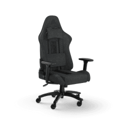 Corsair TC100 Relaxed-Gaming-Stuhl – Stoff – Vom Rennsport inspiriertes Design – Lendenkissen – Abnehmbares Nackenkissen aus Memory-Schaumstoff – Verstellbare Armlehnen – Grau und Schwarz Legierter Stahl Grau