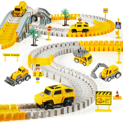 Kizplays 260pcs Autorennbahn Rennbahn 6 Cars Bagger Spielzeug ab Spielzeugautos Autobahn ab 3 4 5 6 Jahre Junge Mädchen,Flexible Track Kran Spiele, Elektroauto Cars Autorennbahn für Kinder Geschenk Mehrfarbig