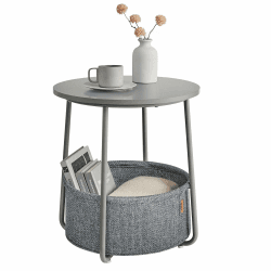 VASAGLE Beistelltisch rund, Kleiner Tisch, Couchtisch klein, Wohnzimmertisch, Korb aus Stoff, Stauraum für Wohnzimmer Schlafzimmer, Nachttisch modern, Taubengrau-schiefergrau LET223G36 Taubengrau + Schiefergrau