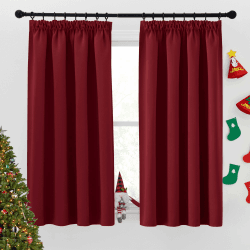 PONY DANCE Wohnzimmer Gardinen mit Kräuselband 2er Set H 145 x B 140 cm Thermo Vorhänge gegen Kälte Verdunklungsvorhänge für Schienen Weihnachten Vorhang Kurz Fenster Gardinen Rot Blickdicht H145 x B140 cm (2er Pack) Rot