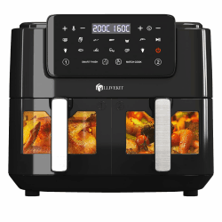 LLIVEKIT Heißluftfritteuse Dual Zone mit Sichtfenster, 9L XXL Airfryer ohne Öl, Air Fryer mit 9-in-1 Kochvorgaben, 2 Schubladen, Touchscreen, Smart und Timer-Funktion, Gesunde Friteuse und fettarmes 9L Schwarz | Dual Zone