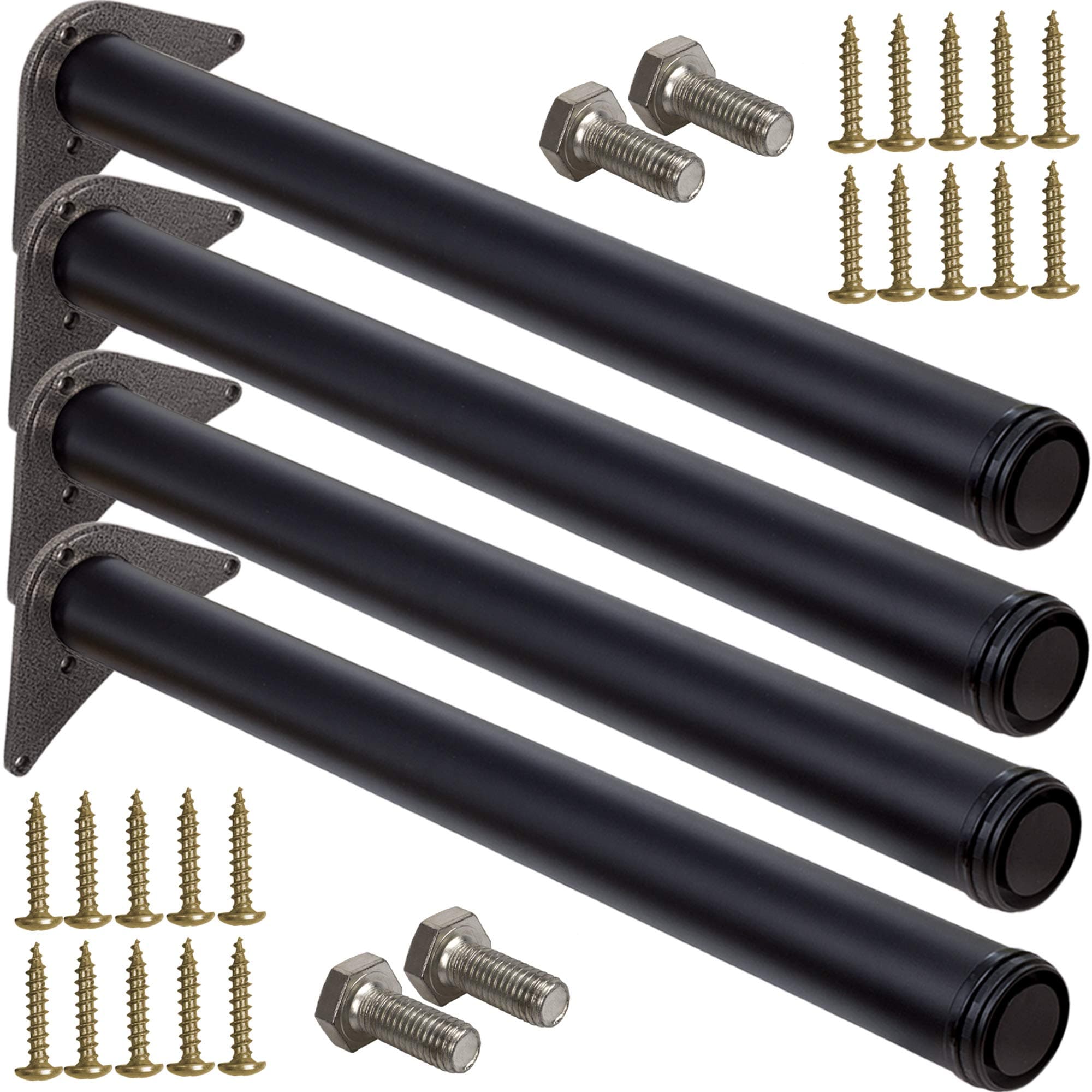 Stahlia 4 x Tischfuß Ø60 mm SCHWARZ MATT Tischbeine Möbelfuß |Höhe 710 mm|höhenverstellbar + 30 mm|inkl. Befestigungsmaterial |Tischfuss Verstellfuß Möbel Fuß Füße | Höhe:710 mm Schwarz Matt 4-er Set