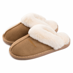 Coswind Hausschuhe Damen Herren Winter Warme Lammfell Plüsch Flauschige Fell Weiche Rutschfeste Pantoletten Indoor Outdoor 38.5/40 EU Hellbraun