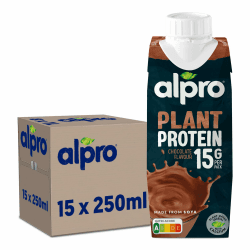 Alpro Proteindrink Schokoladengeschmack – Vegan und milchfrei – Ohne Süßstoffe – Von Natur aus laktosefrei – Reich an Ballaststoffen, Calcium und Vitaminen – 15 x 250 ml – Haltbar Proteindrink Soja Schokolade 250 ml (15er Pack)