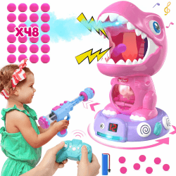 EagleStone Ferngesteuertes Dinosaurier-Schießspielzeug für Jungen und Mädchen, elektronisches bewegliches Schießspiel mit Sprühnebel, automatischer Punktevergabe, Licht und Geräuschen, für Kinder Fernbedienung