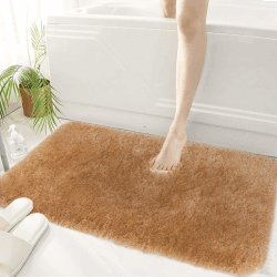 Mibao Badteppich, rutschfeste und waschbare Badematte, Weicher Flauschiger Badvorleger, Shaggy Hochflor-Mikrofasermatte für das Badezimmer, Badezimmerteppich Beige 50 x 80 cm