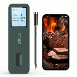 BFOUR Grillthermometer Fleischthermometer kabellos,Bluetooth Meat Thermometer,großem Display, Smart APP-Steuerung,Bratenthermometer von Grill, Ofen, Smoker, Fritteuse BF-30 Dunkelgrün
