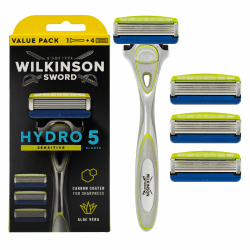 Wilkinson Sword Hydro 5 Sensitive Rasierer +4 Rasierklingen für Männer 1 stück (1er Pack) Rasierer + 3 Ersatzklingen