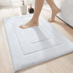 DEXI Badteppich rutschfeste,weicher Badezimmerteppich Wasserabsorbierend Badematte maschinenwaschbar Badvorleger für Dusche,Badewanne und Toilette - Weiß,60 x 110 cm 60 x 110 cm (Rechteckig) Weiß