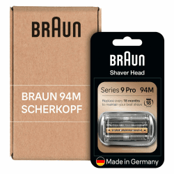 Braun Series 9 Pro Scherkopf für Elektrorasierer, ORIGINAL Ersatzscherteil vom Hersteller passend für Braun Herren Rasierer Series 9 Pro, 94M, chrom, 1er Pack, Unbedruckte Kartonverpackung
