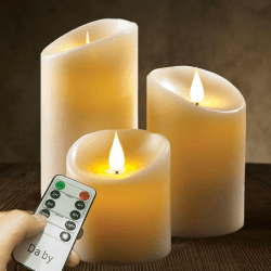 LED Kerzen, Flammenlose Kerze 300 Stunden Batterie Dekorative Kerzen Set 3 (10cm, 12.5cm, 15cm). Die echt blinkende LED-Flamme ist aus elfenbeinfarbenem Echtwachs gefertigt.10-Tasten-Fern A#3