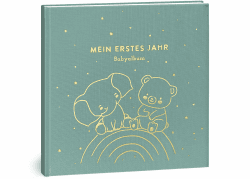 Mein erstes Jahr Babyalbum - Hochwertiges Leinenbuch mit Goldprägung für die schönsten Erinnerungen - Babybuch zum Eintragen für das erste Lebensjahr - Baby Geschenk zur Geburt (Regenbogen Mint) 11. Regenbogen Mint