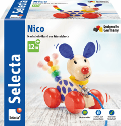 Selecta 62026 Nico, Nachzieh Hund, Schiebe-und Nachziehspielzeug, 1 Jahr to 3 Jahre, aus Holz, 12 cm Single