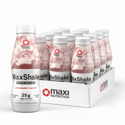 MaxiNutrition MaxShake Protein Milchshake Erdbeere, 12x 330ml, cremiger Eiweiß-Shake für unterwegs, 25g Protein, low fat & low carb, laktosefrei, ohne künstliche Aromen, Made in Germany Erdbeere 3.96 l (1er Pack)