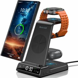 Wireless Charger für Samsung Ladestation für Galaxy S24 Ultra, Induktive Ladestation für Samsung Galaxy Watch Ultra/7/6, Kabelloses Ladegerät für Galaxy S23 Z Flip 6, Galaxy Buds 3 Pro Tiefschwarz