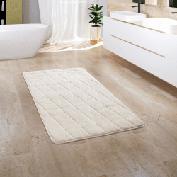 Paco Home Badezimmerteppich Badematte Badteppich Badvorleger Duschvorleger Waschbar Flauschig Memory Foam 3D Effekt, Grösse:65x120 cm, Farbe:Creme 4 65x120 cm Creme 4