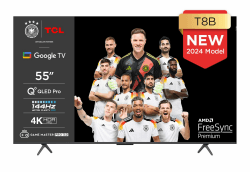 TCL 55T8B 55-Zoll QLED Pro 144Hz Onkyo Gaming Fernseher, 4K UHD, HDR Pro, Google TV (Dolby Vision IQ & Atmos, Motion Clarity, Freihändige Sprachsteureung, Kompatibel mit Google Assistant & Alexa) T8B 2024 144Hz 55 Zoll