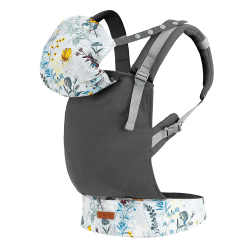MOMI COLLET Babytrage ab 3 Lebensmonat für Babys und Kleinkinder bis max 20 kg Körpergewicht mit Kapuze einer Köpfchenstütze für das Baby optimale Anpassung mit 6 Einstellpunkten FLOWER